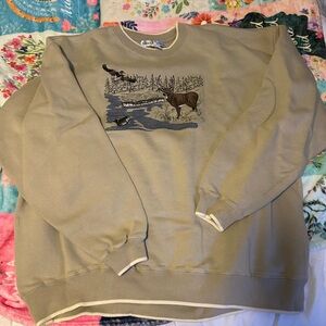 Men's Beige Crewneck Sweater with Wildlife Design